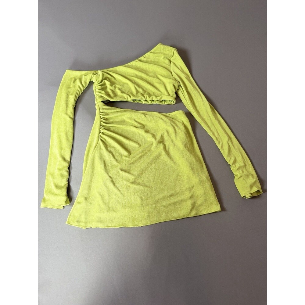 Oh Polly Textured Jersey Asymmetric Cut Out Mini Dress In Lime- Size 6 NWT - Picture 4 of 16